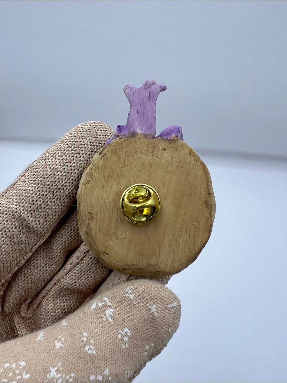 VTG Cottagecore Resin Floral Straw Hat Brooch Pin Purple Ribbon
